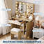 Bureau de maquillage avec miroir HD, 10 ampoules DEL, 3 modes d'éclairage réglables et une station de charge-62626867