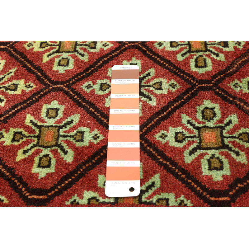 Tapis rouge / jaune / noir en laine noué à la main de conception unique 3 pi 4 po x 6 pi 2 po Daisia