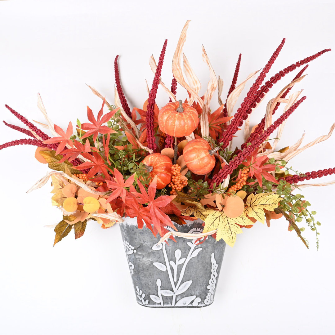 Artificial Fall Thanksgiving Mixed Assortment Floral Arrangement in Pot Primrue Flower
