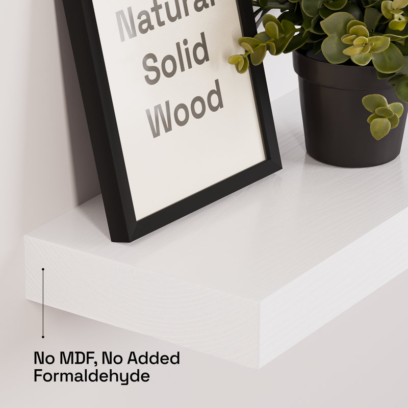  Solid Wood Floating Shelves, Wooden Shelves for Wall Storage, White, 1.5" H x 24" W x 6.7" D