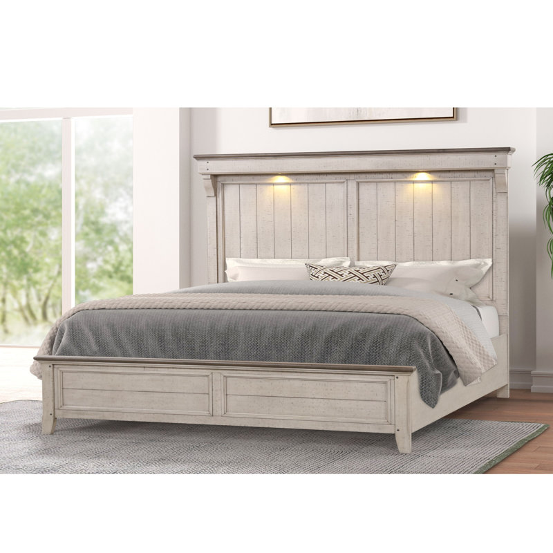 Roundhill Ken Furniture Walcott Touch LED Lighting Panel Bed, Weathered Dusty-taupe Finish, Queen