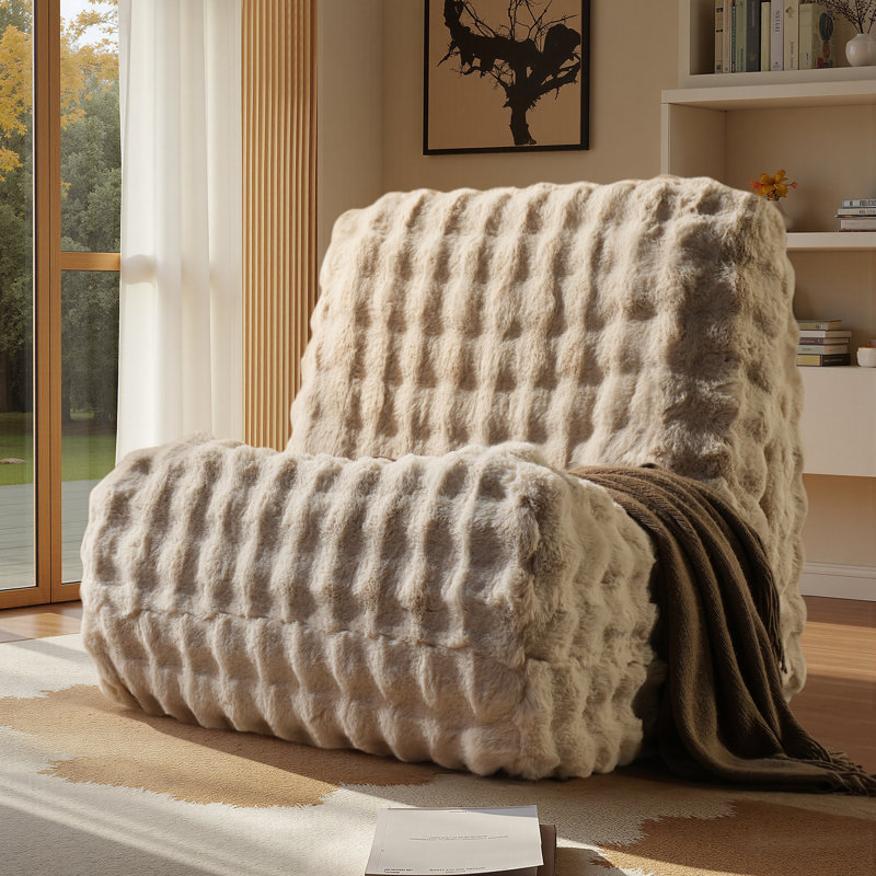 Hogle Armless Foam-Filled Bean Bag Chair , Beige