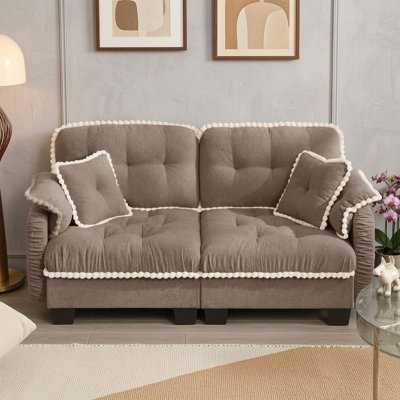Chenille Tufted Loveseat with Four Pillows