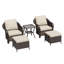 Ensemble de conversation de patio 5 pièces en résine tressée PE Alderwood, comprenant des chaises, des poufs et une table d'appoint avec coussins beiges-1526539106