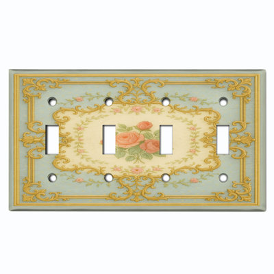 Couvercle de plaque d'interrupteur en métal; Bascule à 4 bandes US standard - damas floral