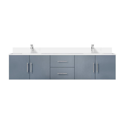Dark Grey Double Bath Vanity 80 In. W X 22 In. D, White Quartz Top, And Faucet Set
