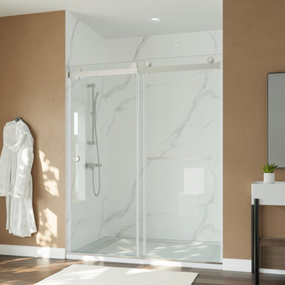 55-59" x 72",Frameless Double Sliding Shower Door - Tempered Glass with Easy-Clean Coating, Reversible Installation, Silent Stainless Steel Rail