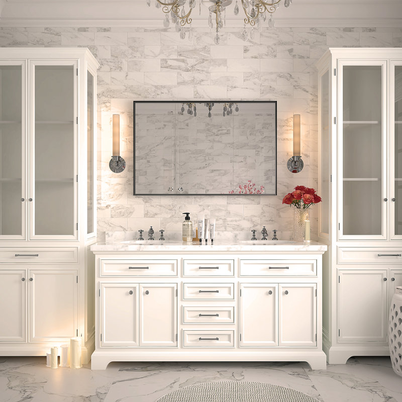 Glossy Black Bathroom Mirrors For Wall Rectangle Vanity Mirror Corner Hangs Farmhouse Mirror, 40" x 30"
