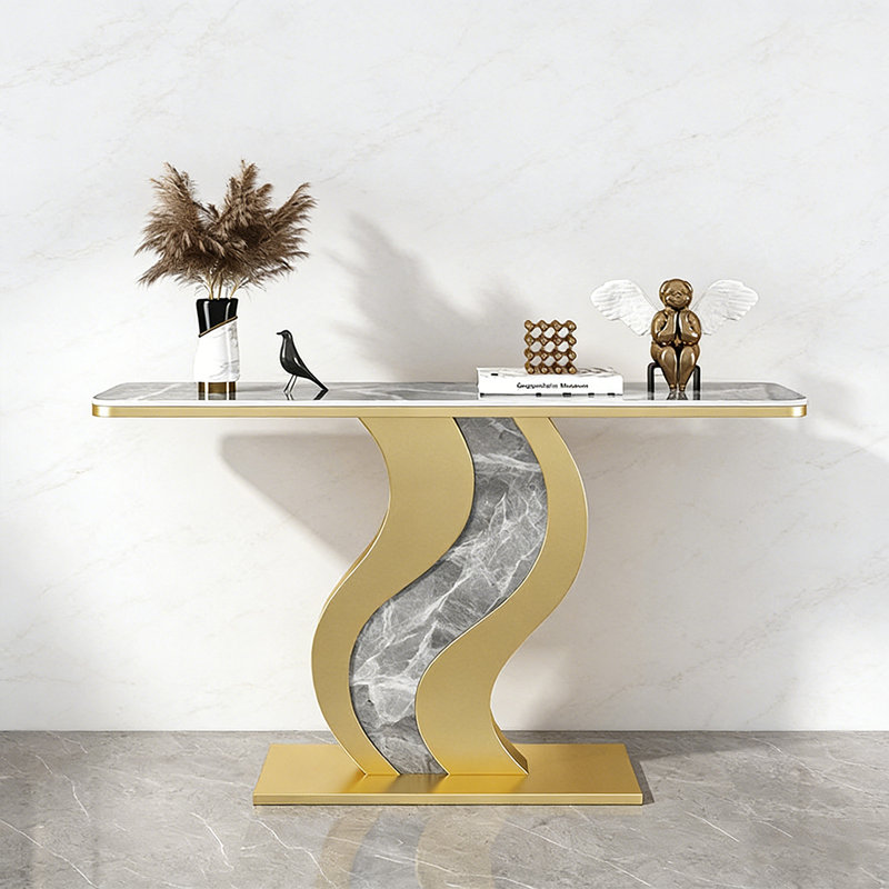 Console Modern Minimalist Art, H 31,5 po x l 39,37 po x P 11,81 po, Gris, Or champagne
