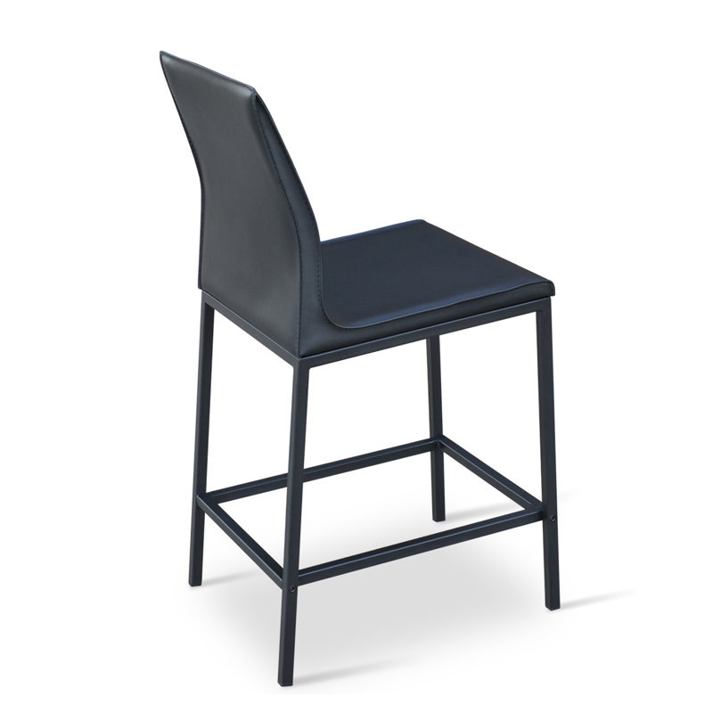 Polo Metal Bar Stool, Black Faux Leather, Black Powder