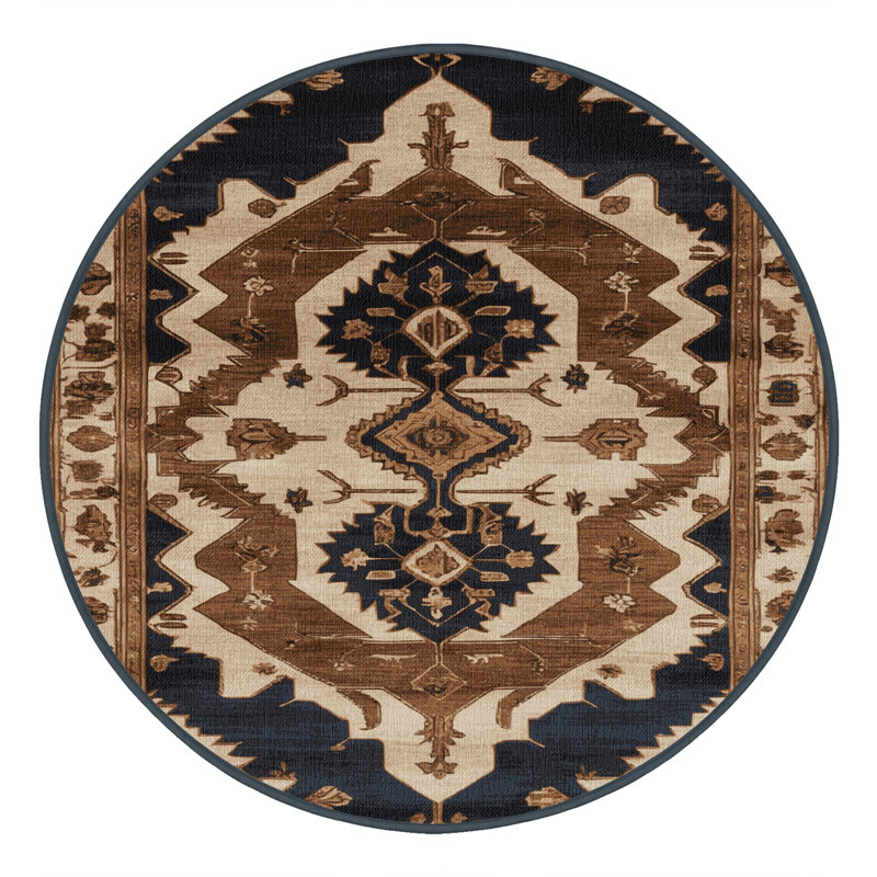 Tapis brun lavable à la machine, Rond 5 pi