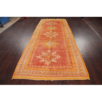 One-of-a-Kind 4'5" X 11'4" 1950s Runner Wool Area Rug in Orange