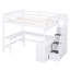 Lit mezzanine double avec bureau intégré en forme de L et tablettes de rangement à trois niveaux, et escalier de rangement attaché-1839711663