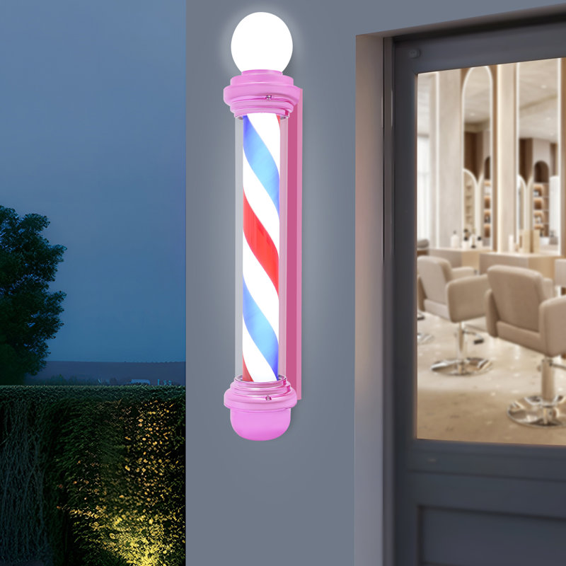 Enseigne lumineuse rotative pour salon de coiffure, Rose / blanc / bleu