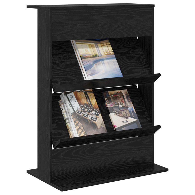Wood Free Standing Magazine Rack, Black Oak