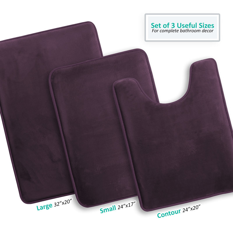 Ultra Soft Purple Memory Foam 3-Piece Bath Rug Set