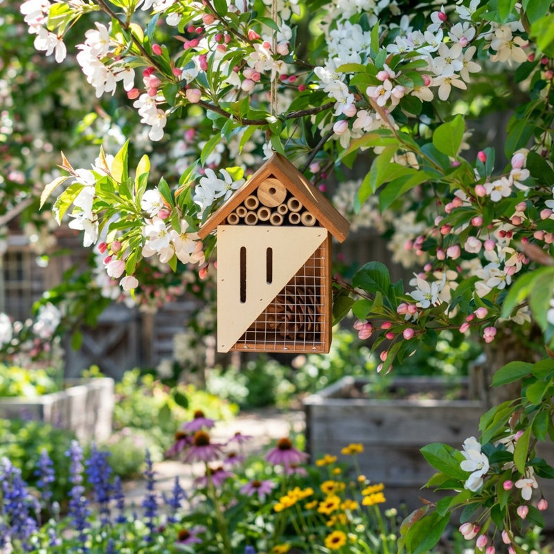 Hôtel pollinisateur d'insectes en bois à compartiments multiples