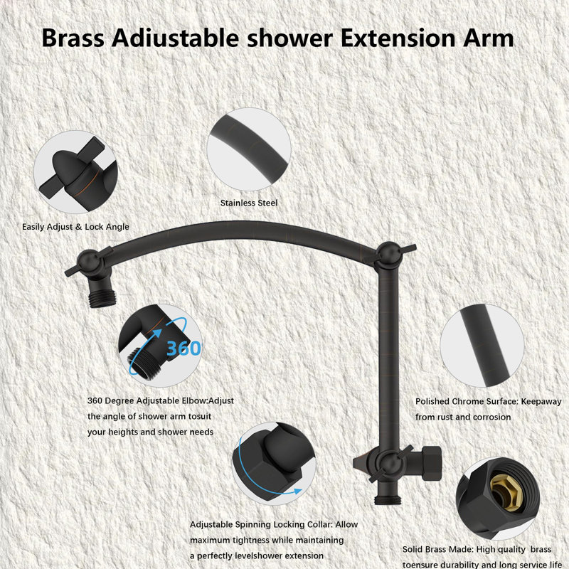 All-Metal Rainfall Shower Head – 12-Inch High-Pressure Square Shower Head With 16-Inch Adjustable Solid Brass Extension Arm, Waterfall Fixed Mount Shower System
