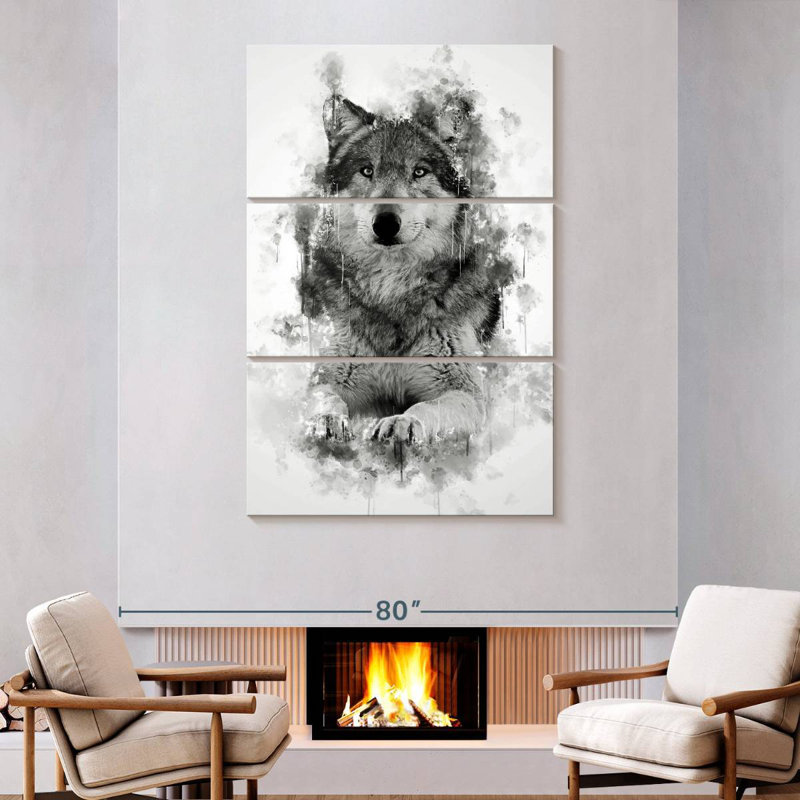 Brampt Wolf Sitting Black And White, 74" H x 48" W