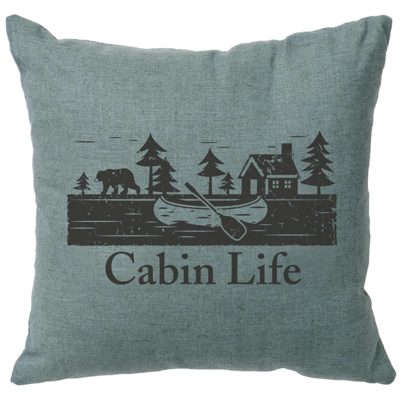 Coussin Wooded River Image - Cabin Life - Lin naturel, Crème
