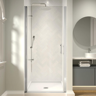 Porte de douche pivotante sans cadre 34 "- l 35 3/8" x H 72 "avec verre trempé transparent 1/4" (6mm)