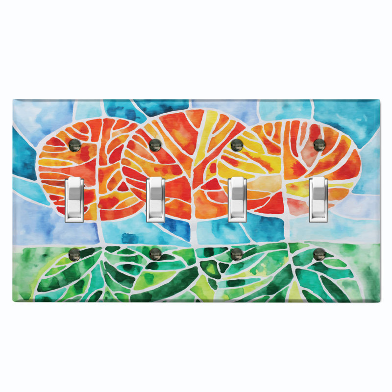 Plaque murale standard abstraite à 4 lumières à motif de fleurs orange