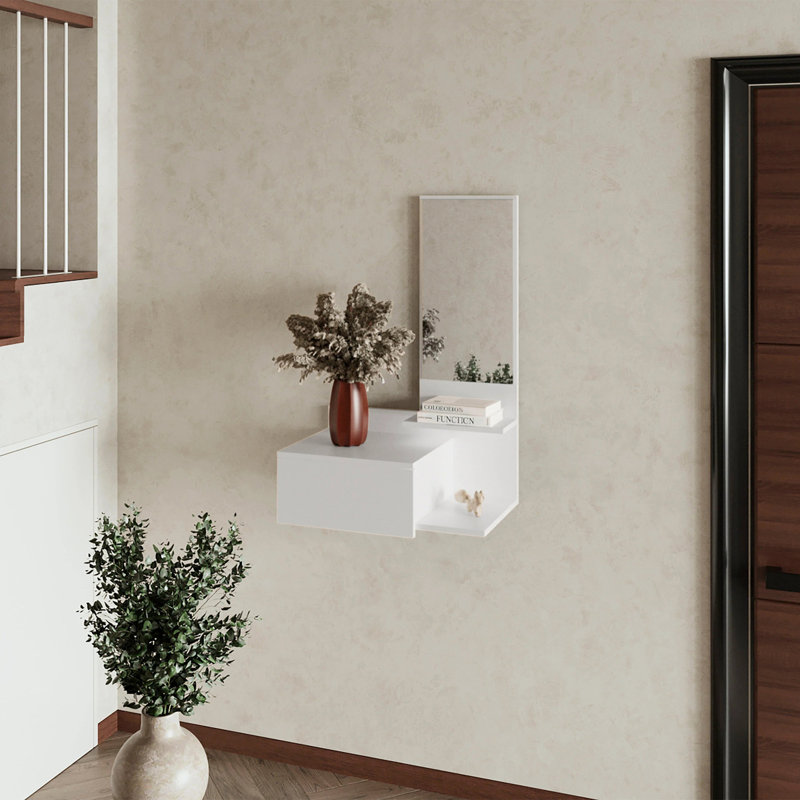 Floating Vanity with Included Mirror, White