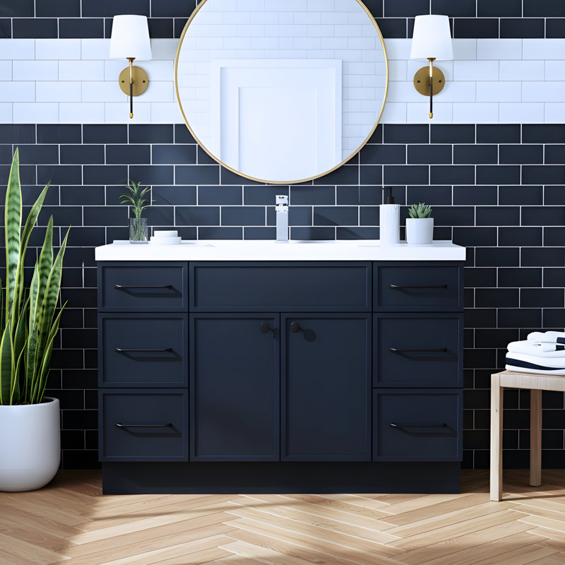 Ensemble de meuble-lavabo simple 48 po Manhattan, Bleu, Noir, 48"