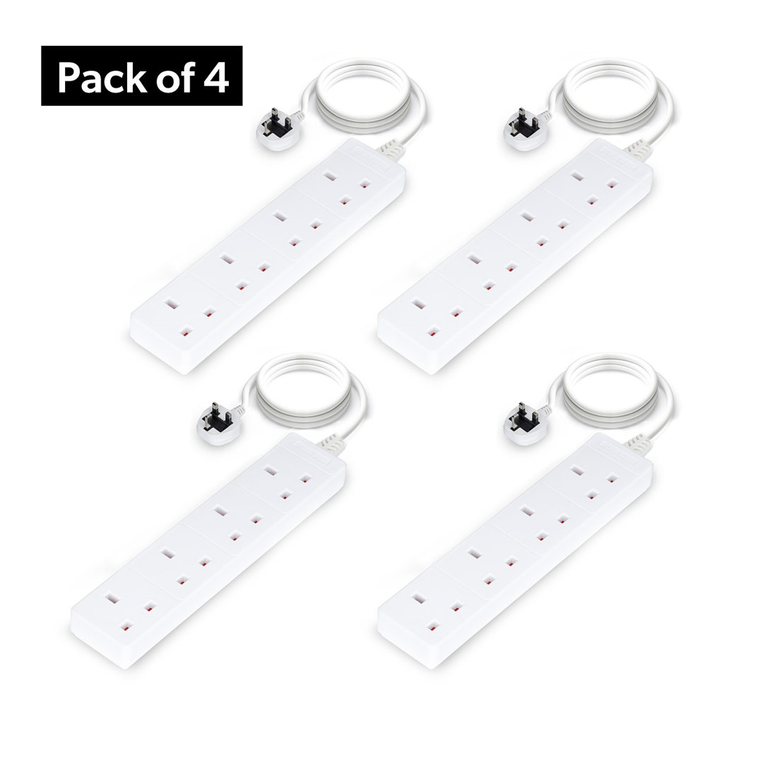 Geepas 4 Gang Extension Lead, 2M Cable Wall Mountable Pack of 4 in White - Image 6