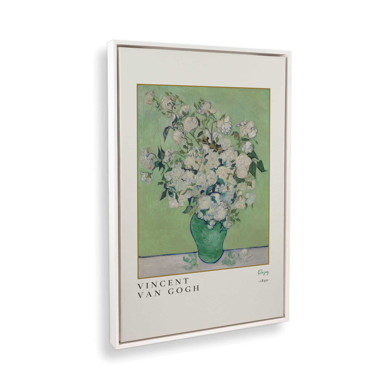 Van Gogh's Roses 1890, Cadre flottant blanc opaque, H 48,75 po x l 32,75 po