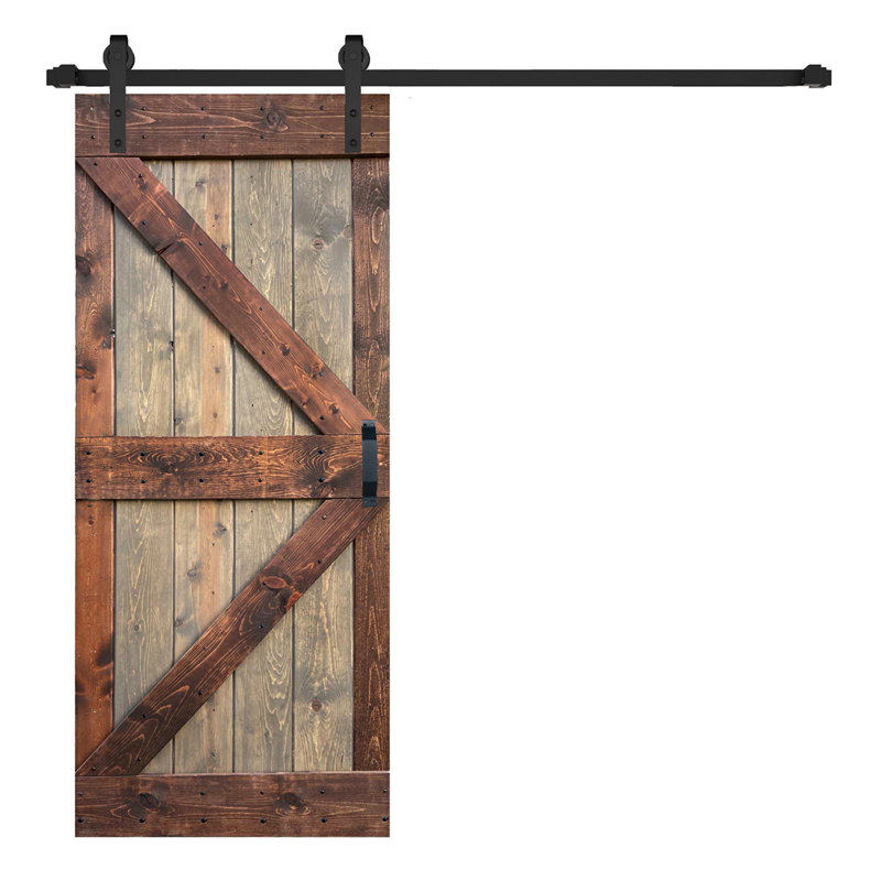 K Style 30in x 84in Knotty Pine Sliding Barn Door with Black Hardware