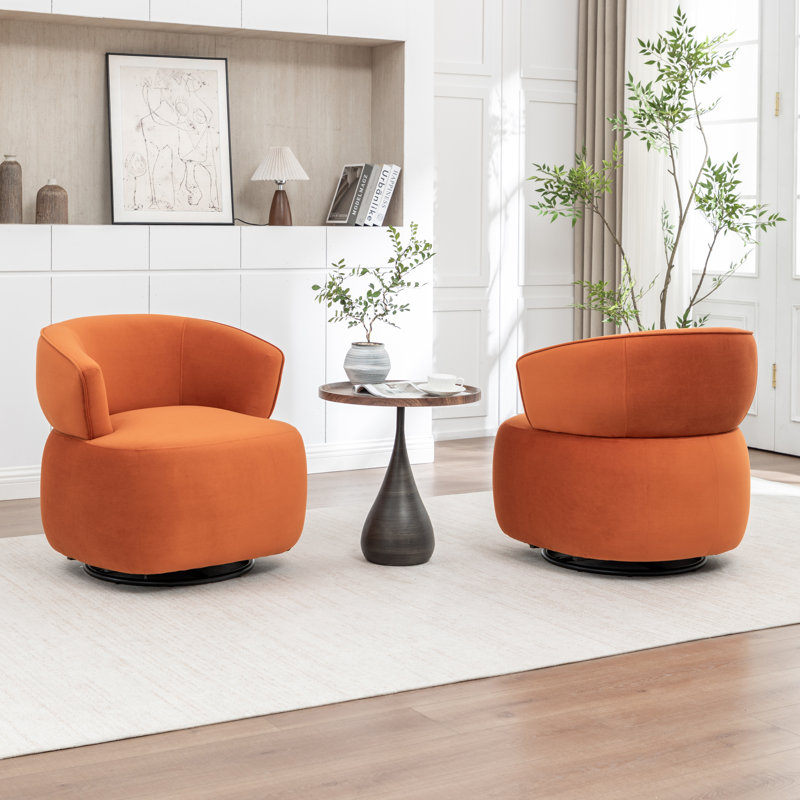 Olevide Swivel Barrel Chair, Orange Velvet