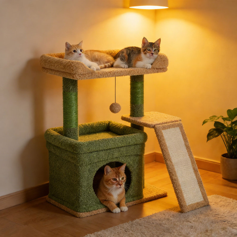 Petite tour d'arbre à chat pour grands chats adultes d'intérieur, vert, Vert