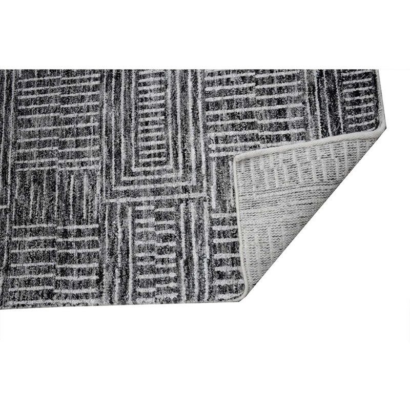 Wool Geometric Area Rug in Black/Light Gray, Rectangle 6' x 9'