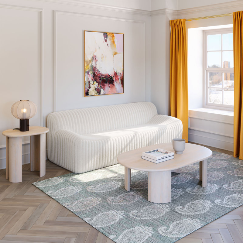 Cream Cord-Style Fabric Upholstered Sofa with Wood Frame