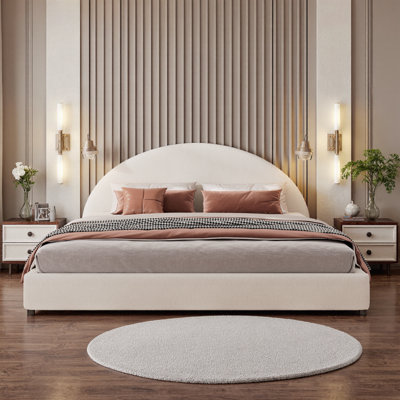 Structure de lit tapissier blanc avec tête de lit arrondie White Boucle - Assemblage facile