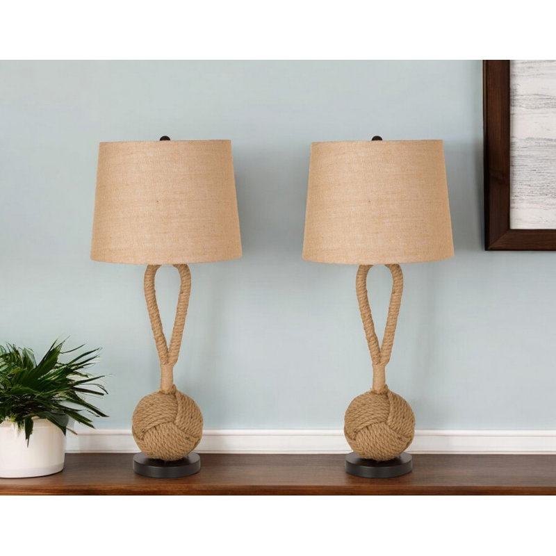 Lampe de table 29 po en céramique noire avec abat-jour empire brun
