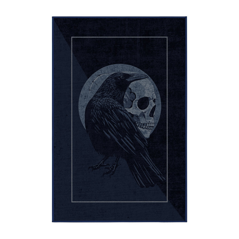 Soft Plush Fannin Halloween Modern & Contemporary Abstract Area Rug in Blue – Navy Binding, 2x3