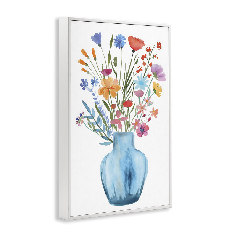 Vase aquarelle, bouquet bleu encadré, estampe par LSR Design Studio, H 18 po x l 12 po