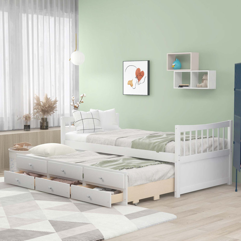 Lit de jour avec couchette et tiroirs, taille simple, Blanc