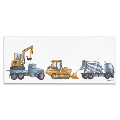 Construction Vehicles Driving Illustration Canvas Wall Art by Dishique