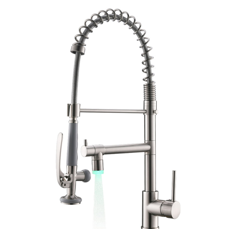 Robinet de cuisine escamotable chaud et froid en nickel brossé - poignée simple, matériau entièrement en laiton, corrosion rouille avec laiton, rotation à 360 degrés, eau