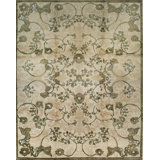 Ivory Hand-Knotted Wool Floral Scrollwork Geometric Modern Contemporary Carpet Rug