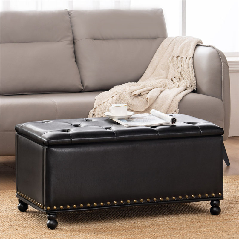 Banc de rangement rembourré en similicuir Amoha