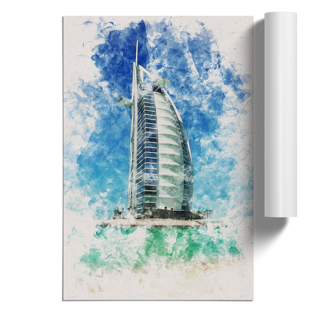 The Burj Al Arab in Dubai Watercolour - Frameless Print