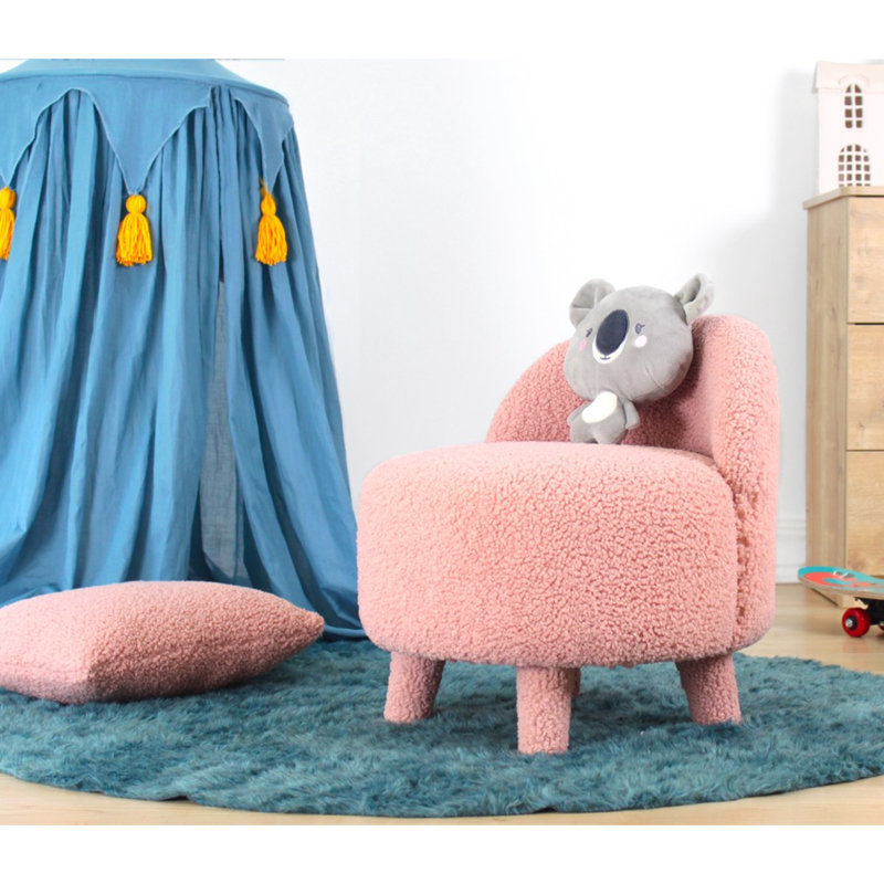 Pouf élégant avec pieds en bois, 18,1 pouces de diamètre x 20,1 pouces de hauteur | 100% fausse fourrure, éponge orthopédique (1,2 po d'épaisseur) | Élégante couleur unie rose, parfaite pour le décor du salon et de la chambre à coucher