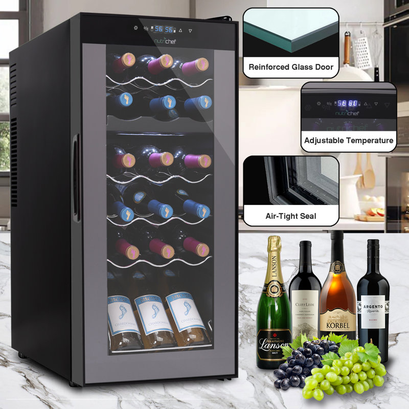 NutriChef Dual Zone 19.3'' Freestanding 18 Bottle Wine Refrigerator
