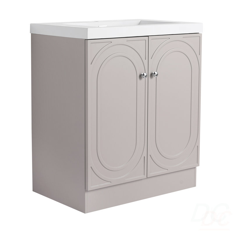 Lavabo de salle de bain autoportant et 2 portes d'armoire à fermeture en douceur , Kaki, 30"