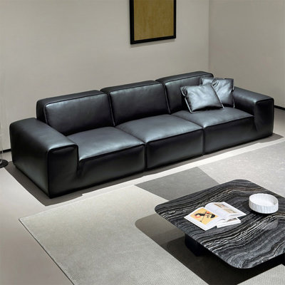 Black Genuine Leather Modular Sofa cushion couch
