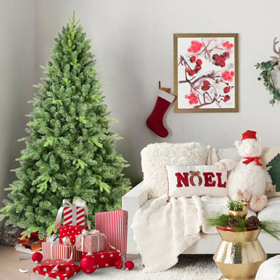 Arbre de Noël classique de 6 pi avec 1339 pointes en PE + PVC, branches articulées réalistes, assemblage facile, support en métal stable, aspect naturel